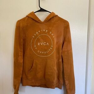 RVCA Orange Acid Wash Hoodie - Balance of Opposites Skater Sweatshirt
